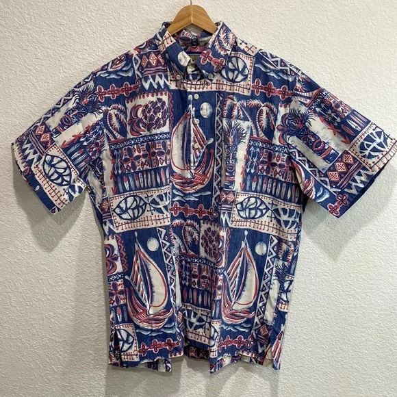 Phil Edwards by Reyn Spooner 100% Cotton Short Sleeve Hawaiian Tiki Shirt Size M - Picture 1 of 7